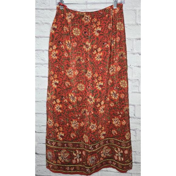 Charter Club 100% Silk red floral boho midi danity skirt size 8. - Picture 1 of 8
